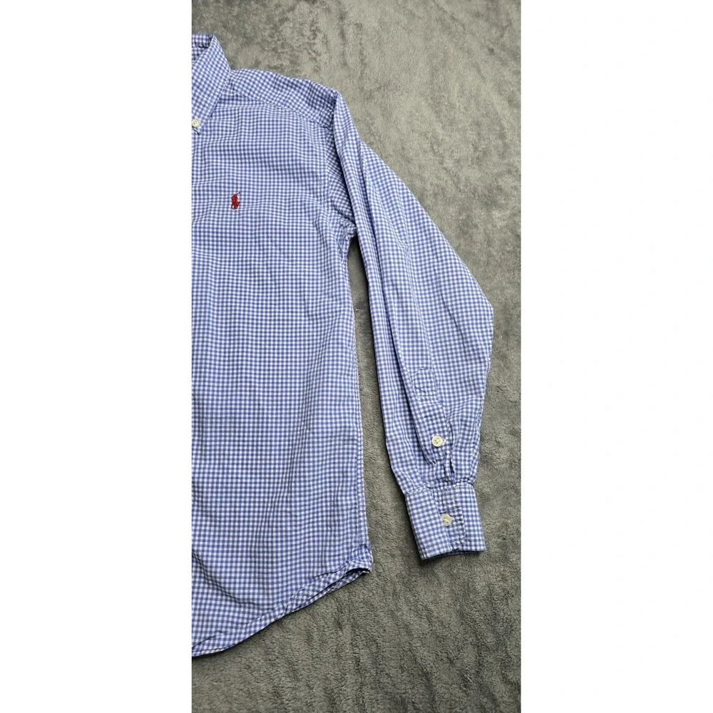 Ralph Lauren Blue Gingham Plaid Long Sleeve Button Down Boys M (10-12) Red Pony